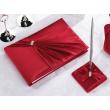 Red Satin Wedding Guest Book and Pen Set