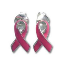 Breast Cancer Awareness Pink Ribbon Enamel Earrings