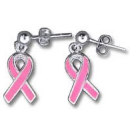 Breast Cancer Awareness Enamel Charm Dangle Earrings