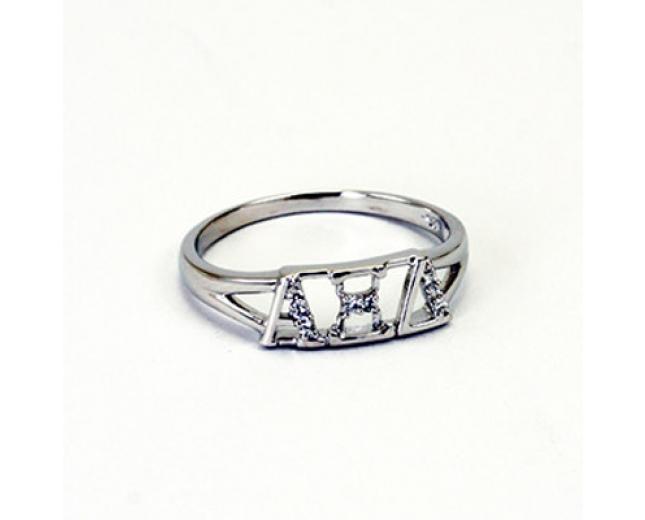 Alpha Xi Delta Greek Letter Ring with Diamonds