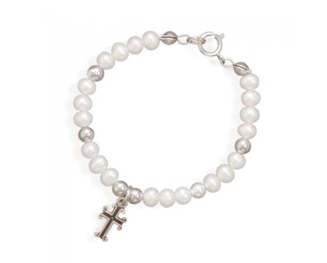 Girls Pearl Cross Bracelet