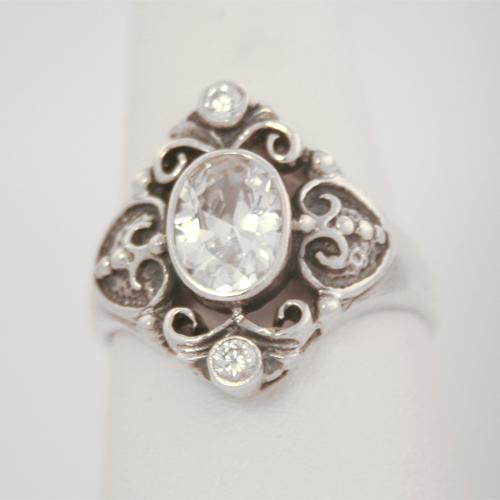 Clear CZ Ornate Sterling Silver Cocktail Ring