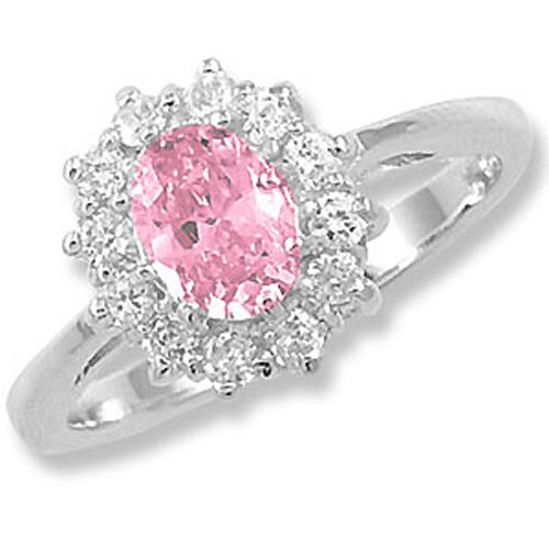 Pink and Clear CZ Sterling Silver Cocktail Ring