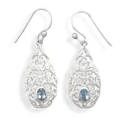 Filigree Sterling Silver Blue Topaz Earrings