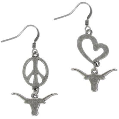 University of Texas Peace Love Longhorns Earrings