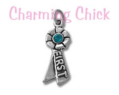 First Place Blue Crystal Ribbon Sterling Silver Charm