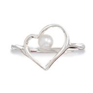 Sterling Silver Heart Pearl Ring