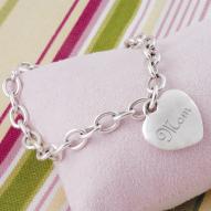 Mom Engraved Heart Charm Bracelet
