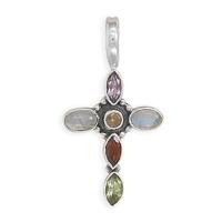 Sterling Silver Multi Gemstone Cross Pendant