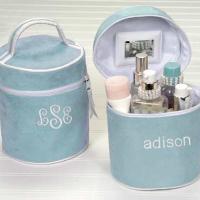 Aqua Personalized Suede Cosmetic Toiletry Case