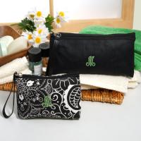 Personalized Black Damask Wristlet Purse Set of 2