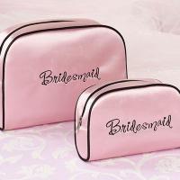 Pink Satin Bridesmaid Cosmetic Bag Set of 2