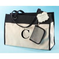 Monogrammed Black and White Tote Bag with Wristlet