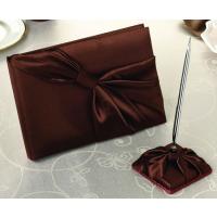 Chocolate Brown Satin Wedding Guest Book and Pen Set