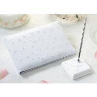 Embroidered Satin Wedding Guest Book and Pen Set - White
