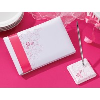 Bright Pink Floral Wedding Guest Book and Pen Set