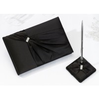Black Satin and Diamonds Guest Book and Pen Set