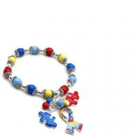 Autism Awareness Ribbon Puzzle Charm Beaded Bracelet
