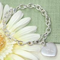 Engraved Silver Heart Charm Bracelet