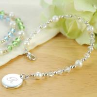 Clear Swarovski Crystal Engraved Charm Bracelet