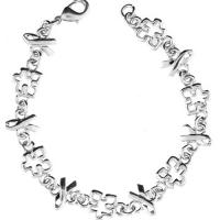 Silver Autism Awareness Ribbon and Puzzle Piece Link Bracelet