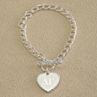 Greek Letter Engraved Crystal Heart Charm Bracelet