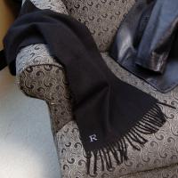 Black Cashmere Monogrammed Scarf