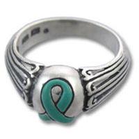 Teal Ribbon Ovarian Cancer Awareness Enamel Sterling Silver Ring