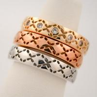 Stackable CZ Tri-Tone Ring Set