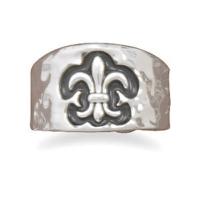 Silver Hammered Fleur De Lis Ring