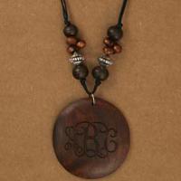 Engraved Wood Pendant Beaded Necklace