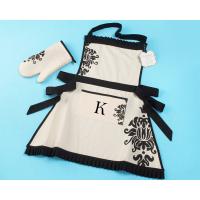 Monogrammed Black and White Damask Apron and Oven Mitt Gift Set