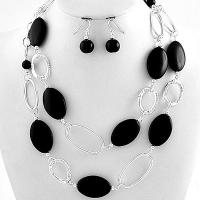 Black and Silver Necklace and Earrings Set