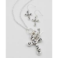 Cross Faith & Love Necklace and Earring Jewelry Set