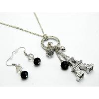 Black Crystal Mulit-Charm Necklace and Earring Set