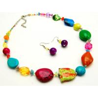 Chunky Multi-Color Beaded Necklace and Earring Set