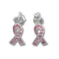 CZ Breast Cancer Awareness Pink Ribbon Earrings