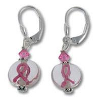 Lampwork Beaded Breast Cancer Awareness Pink Ribbon Earrings