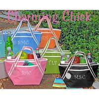 Blue Embroidered Insulated Lunch Tote Bag