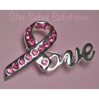 Breast Cancer Awareness Love Crystal Ribbon Pin/Brooch