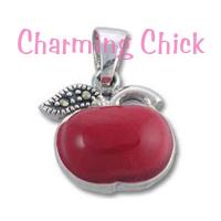 Sterling Silver Apple Red Enamel and Marcasite Pendant