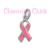 Breast Cancer Awareness Pink Ribbon Enamel Sterling Silver Charm