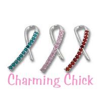 Teal Ribbon Ovarian Cancer Awareness Ribbon Crystal Pendant