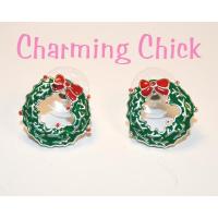 Christmas Holiday Wreath Enamel Stud Earrings