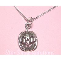 Halloween Jack O'Lantern Charm Sterling Silver Necklace