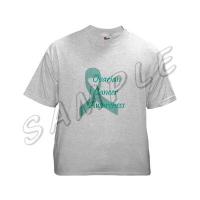 Ovarian Cancer Awareness Teal Ribbon Ash Grey T-Shirt