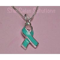Teal Ribbon Ovarian Cancer Awareness Enamel Necklace