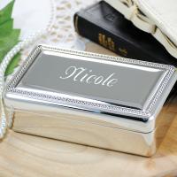 Engraved Silver Deluxe Jewelry Box