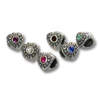 Sterling Silver Birthstone CZ Heart Euro Bead