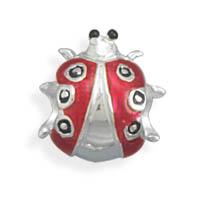 Sterling Silver Red and Black Ladybug Euro Bead